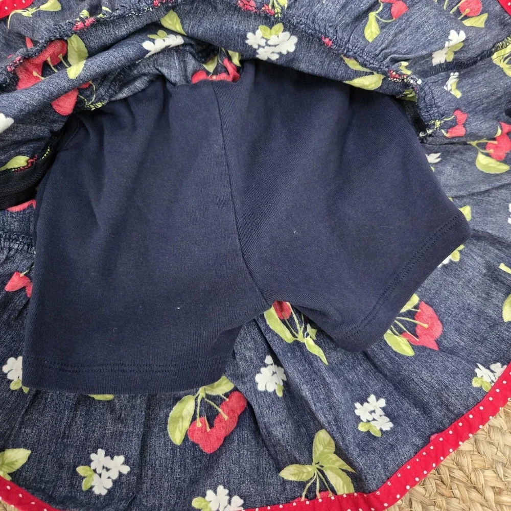 VTG Gymboree Cherry Cute Blue‎ Red White Blossoms Layered Skirt Size 5